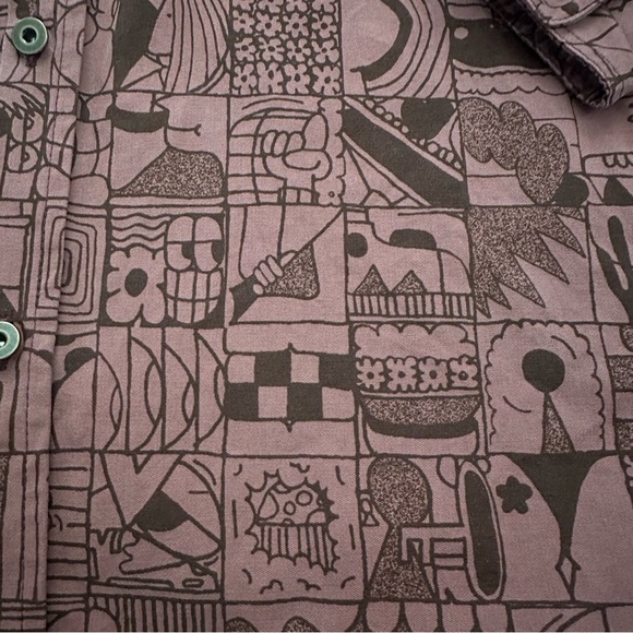 Quiet Life brown Graphic Long Sleeve Button-Up Shirt medium wool blend fun - Picture 3 of 7